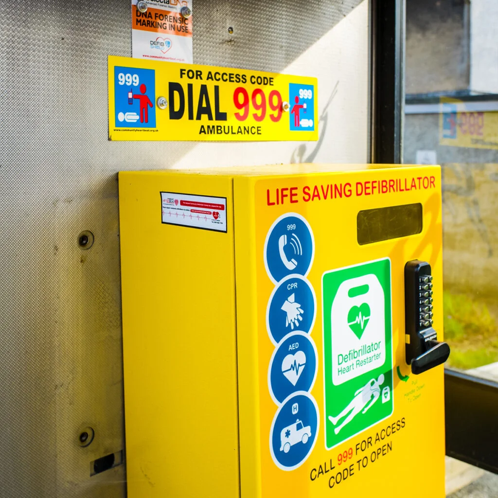 Defibrillator in Beetham inside old BT phone box
